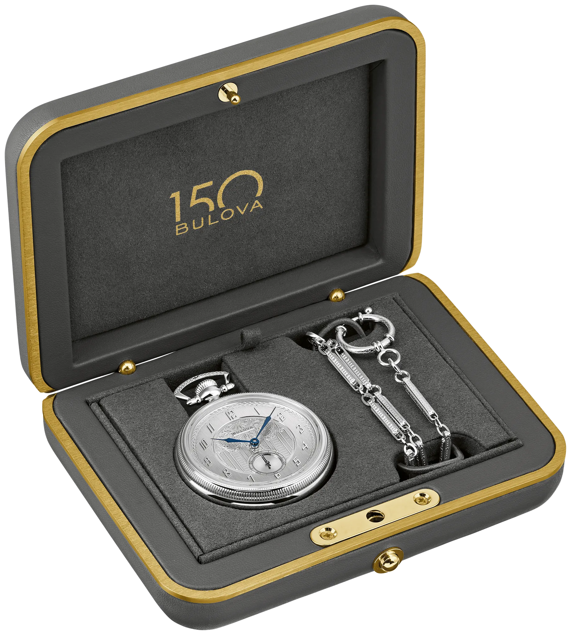 Silver-Tone Dial Stainless Steel Chain Pocket Watch 96A325 | Bulova